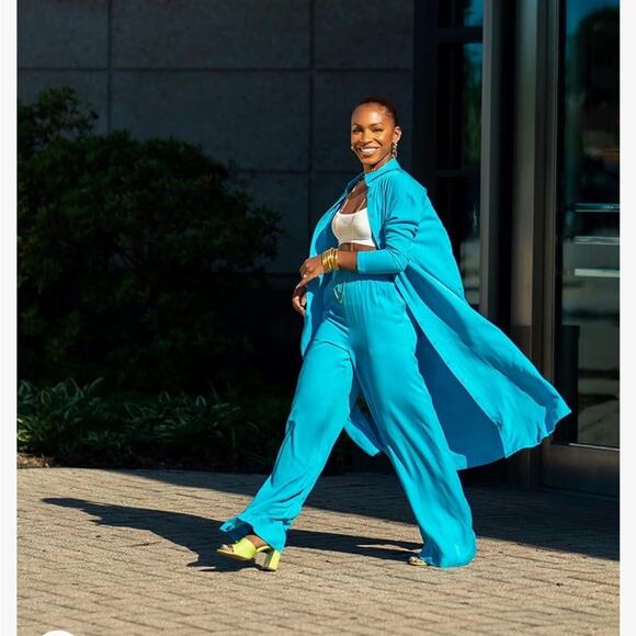 Victoriouslogan The Drop  Women's Wide Leg Pull On Pant Blue Large - Picture 4 of 16